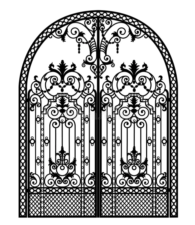 arched-metal-gate-forged-ornaments-white-background-menal-arched-gate-115616914